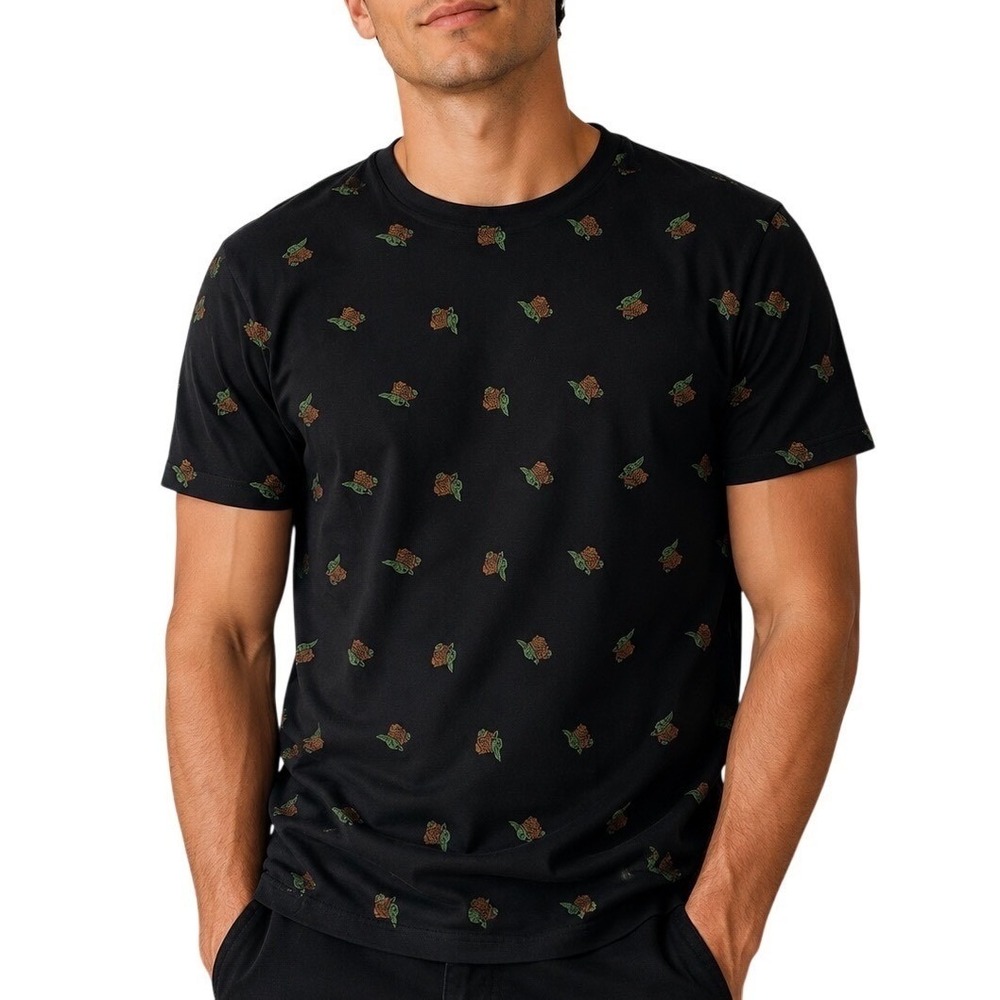 Star Wars Fifth Sun T-Shirt Mens Medium Black Baby Yoda Grogu All Over Print